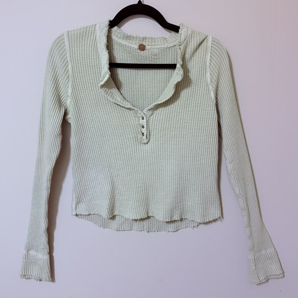Free People FP One Colt Thermal Waffle Light Green Cropped L/S SIZE SMALL Grunge